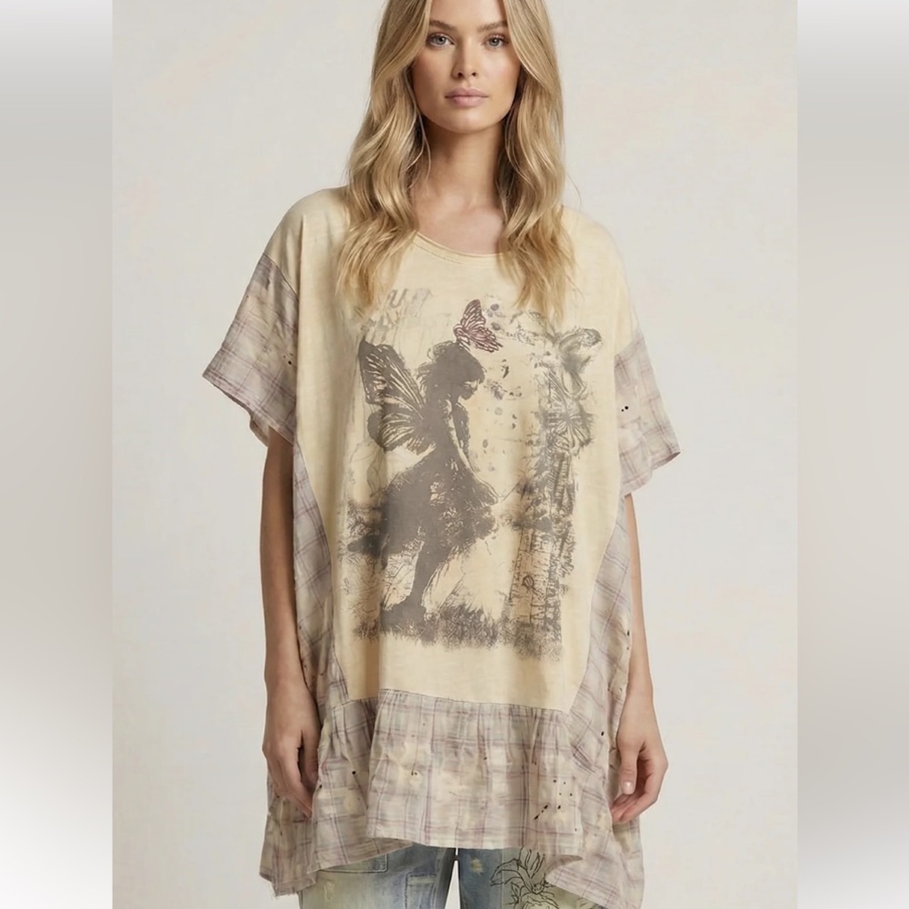 Jaded Gypsy Dreamland Poncho boho mixed media distressed graphic tee loose fit